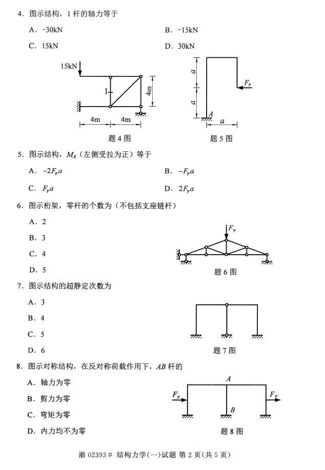 全国2015年4月结构力学（一）自考试题