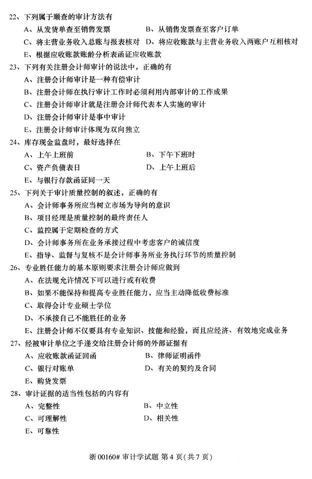 全国2017年4月00160审计学自考试题4