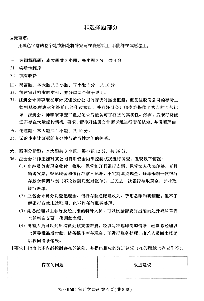 全国2017年10月00160审计学自考试题5