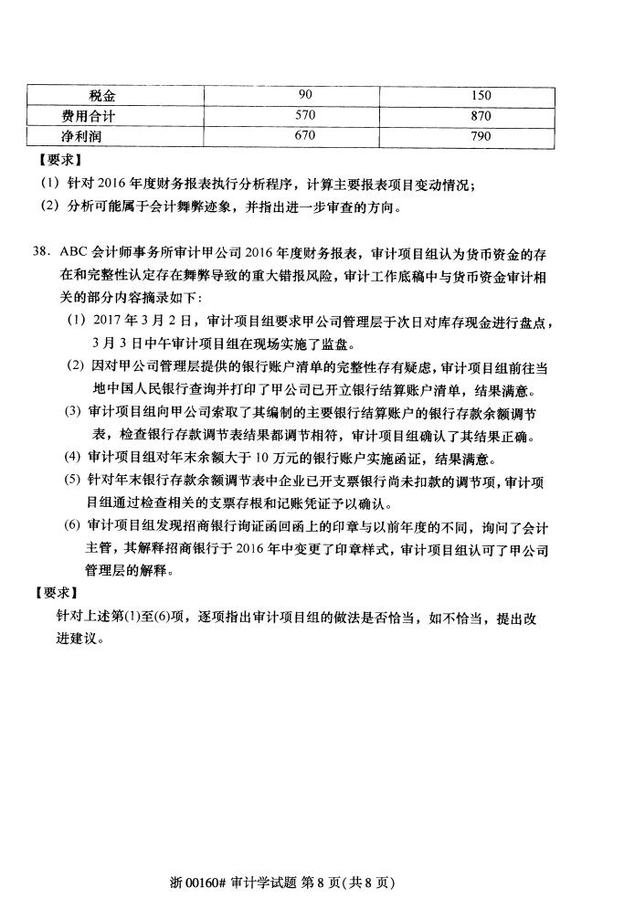 全国2017年10月00160审计学自考试题7